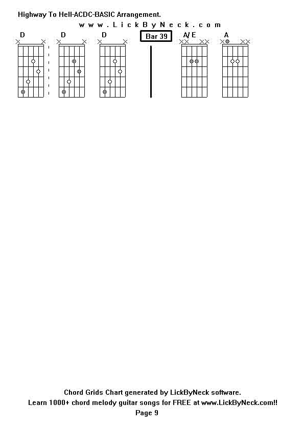 Chord Grids Chart of chord melody fingerstyle guitar song-Highway To Hell-ACDC-BASIC Arrangement,generated by LickByNeck software.